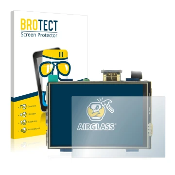 Parte frontale di una confezione del prodotto con il logo del marchio BROTECT. Accanto è raffigurato il dispositivo Raspberry 