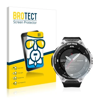 Parte frontale di una confezione del prodotto con il logo del marchio BROTECT. Accanto è raffigurato il dispositivo Casio Pro 