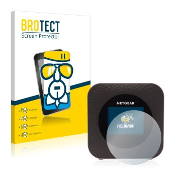 Parte frontale di una confezione del prodotto con il logo del marchio BROTECT. Accanto è raffigurato il dispositivo Netgear Ni