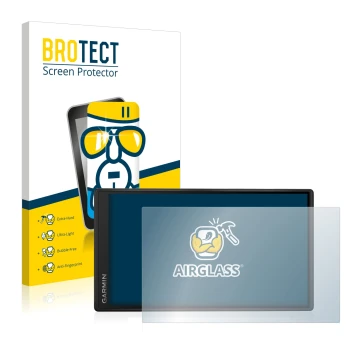 Parte frontale di una confezione del prodotto con il logo del marchio BROTECT. Accanto è raffigurato il dispositivo Garmin Dri