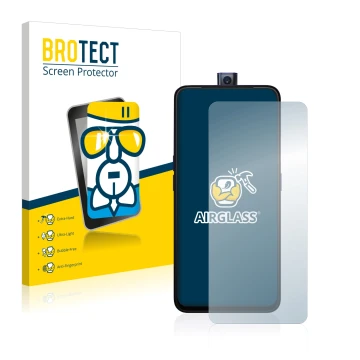 Parte frontale di una confezione del prodotto con il logo del marchio BROTECT. Accanto è raffigurato il dispositivo Oppo F11 P