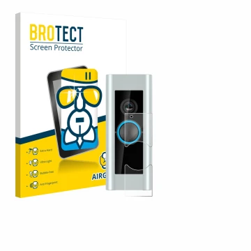 Parte frontale di una confezione del prodotto con il logo del marchio BROTECT. Accanto è raffigurato il dispositivo Ring Video