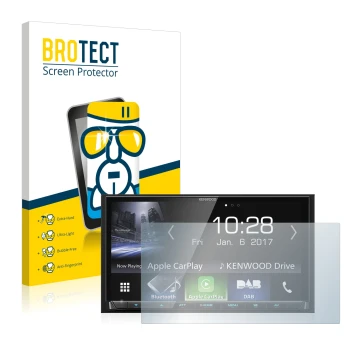 Parte frontale di una confezione del prodotto con il logo del marchio BROTECT. Accanto è raffigurato il dispositivo Kenwood DM