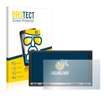 Parte frontale di una confezione del prodotto con il logo del marchio BROTECT. Accanto è raffigurato il dispositivo Sony XAV-A