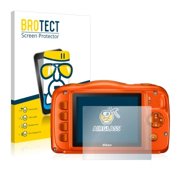 Parte frontale di una confezione del prodotto con il logo del marchio BROTECT. Accanto è raffigurato il dispositivo Nikon Cool