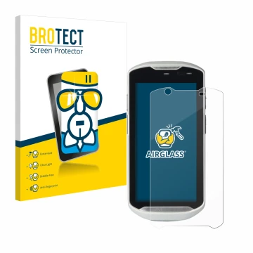 Parte frontale di una confezione del prodotto con il logo del marchio BROTECT. Accanto è raffigurato il dispositivo Zebra TC52