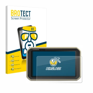 Parte frontale di una confezione del prodotto con il logo del marchio BROTECT. Accanto è raffigurato il dispositivo Garmin Ove