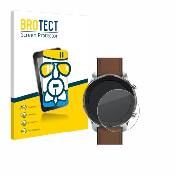 Parte frontale di una confezione del prodotto con il logo del marchio BROTECT. Accanto è raffigurato il dispositivo Huami Amaz