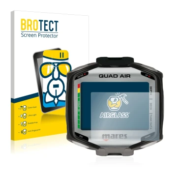 Parte frontale di una confezione del prodotto con il logo del marchio BROTECT. Accanto è raffigurato il dispositivo Mares Quad