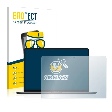 Parte frontale di una confezione del prodotto con il logo del marchio BROTECT. Accanto è raffigurato il dispositivo Apple MacB