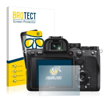 Parte frontale di una confezione del prodotto con il logo del marchio BROTECT. Accanto è raffigurato il dispositivo Sony Alpha
