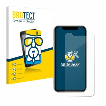 Parte frontale di una confezione del prodotto con il logo del marchio BROTECT. Accanto è raffigurato il dispositivo Apple iPho