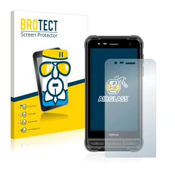 Parte frontale di una confezione del prodotto con il logo del marchio BROTECT. Accanto è raffigurato il dispositivo Cyrus CS22