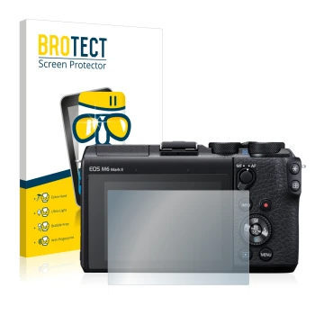Parte frontale di una confezione del prodotto con il logo del marchio BROTECT. Accanto è raffigurato il dispositivo Canon EOS 