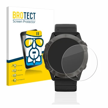 Parte frontale di una confezione del prodotto con il logo del marchio BROTECT. Accanto è raffigurato il dispositivo Garmin Fen