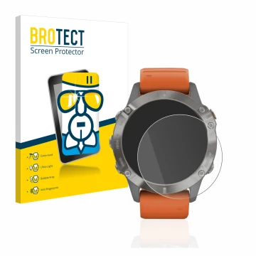 Parte frontale di una confezione del prodotto con il logo del marchio BROTECT. Accanto è raffigurato il dispositivo Garmin Fen