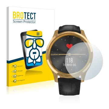 Parte frontale di una confezione del prodotto con il logo del marchio BROTECT. Accanto è raffigurato il dispositivo Garmin viv