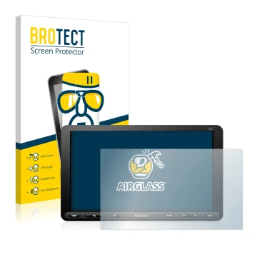 Parte frontale di una confezione del prodotto con il logo del marchio BROTECT. Accanto è raffigurato il dispositivo Sony XAV-A