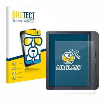 Parte frontale di una confezione del prodotto con il logo del marchio BROTECT. Accanto è raffigurato il dispositivo Kobo Libra