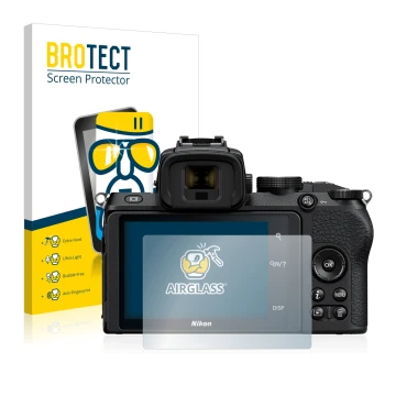 Parte frontale di una confezione del prodotto con il logo del marchio BROTECT. Accanto è raffigurato il dispositivo Nikon Z 50
