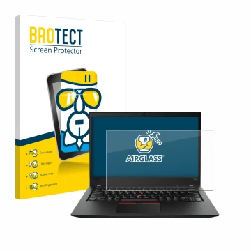 Parte frontale di una confezione del prodotto con il logo del marchio BROTECT. Accanto è raffigurato il dispositivo Lenovo Thi