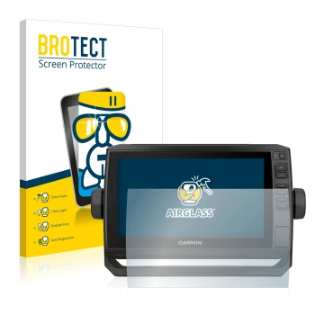 Parte frontale di una confezione del prodotto con il logo del marchio BROTECT. Accanto è raffigurato il dispositivo Garmin ECH