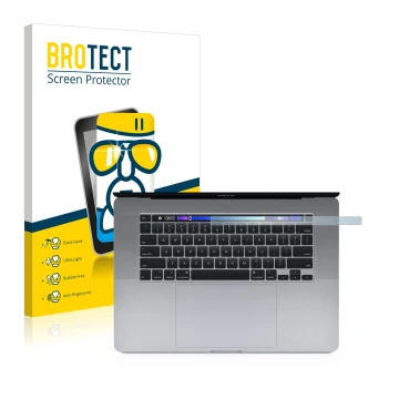 Parte frontale di una confezione del prodotto con il logo del marchio BROTECT. Accanto è raffigurato il dispositivo Apple MacB