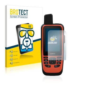 Parte frontale di una confezione del prodotto con il logo del marchio BROTECT. Accanto è raffigurato il dispositivo Garmin GPS