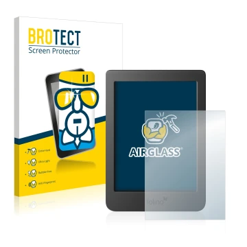 Parte frontale di una confezione del prodotto con il logo del marchio BROTECT. Accanto è raffigurato il dispositivo Tolino Pag