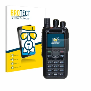 Parte frontale di una confezione del prodotto con il logo del marchio BROTECT. Accanto è raffigurato il dispositivo AnyTone AT