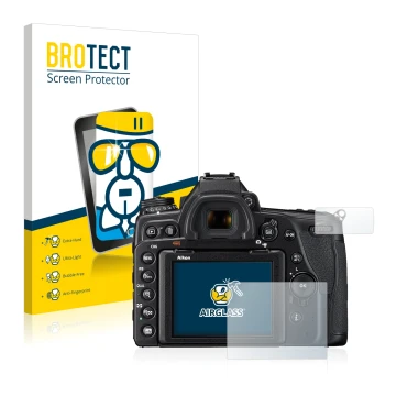 Parte frontale di una confezione del prodotto con il logo del marchio BROTECT. Accanto è raffigurato il dispositivo Nikon D780