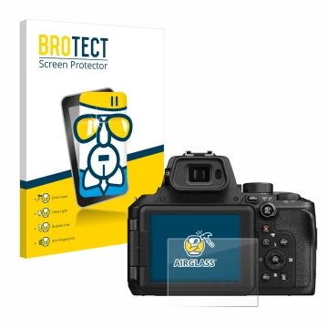 Parte frontale di una confezione del prodotto con il logo del marchio BROTECT. Accanto è raffigurato il dispositivo Nikon Cool
