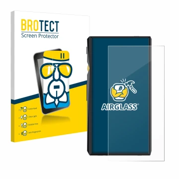 Parte frontale di una confezione del prodotto con il logo del marchio BROTECT. Accanto è raffigurato il dispositivo FiiO M11 P