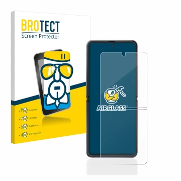 Parte frontale di una confezione del prodotto con il logo del marchio BROTECT. Accanto è raffigurato il dispositivo Samsung Ga