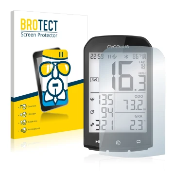 Parte frontale di una confezione del prodotto con il logo del marchio BROTECT. Accanto è raffigurato il dispositivo Cycplus M1