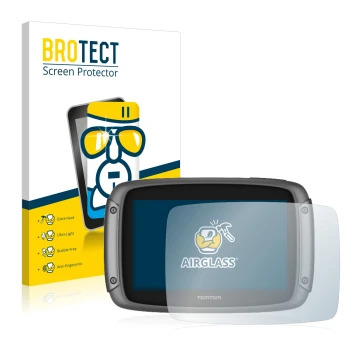 Parte frontale di una confezione del prodotto con il logo del marchio BROTECT. Accanto è raffigurato il dispositivo TomTom Rid