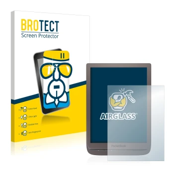 Parte frontale di una confezione del prodotto con il logo del marchio BROTECT. Accanto è raffigurato il dispositivo PocketBook