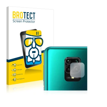 Parte frontale di una confezione del prodotto con il logo del marchio BROTECT. Accanto è raffigurato il dispositivo Xiaomi Red