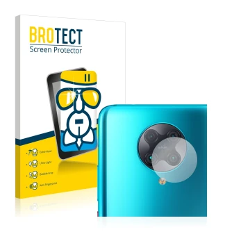 Parte frontale di una confezione del prodotto con il logo del marchio BROTECT. Accanto è raffigurato il dispositivo Xiaomi Poc