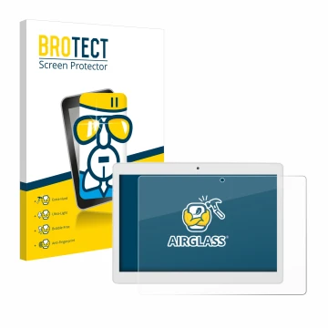 Parte frontale di una confezione del prodotto con il logo del marchio BROTECT. Accanto è raffigurato il dispositivo Alldocube 