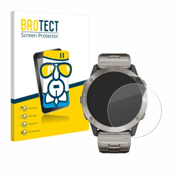 Parte frontale di una confezione del prodotto con il logo del marchio BROTECT. Accanto è raffigurato il dispositivo Garmin qua