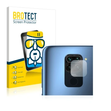 Parte frontale di una confezione del prodotto con il logo del marchio BROTECT. Accanto è raffigurato il dispositivo Xiaomi Red
