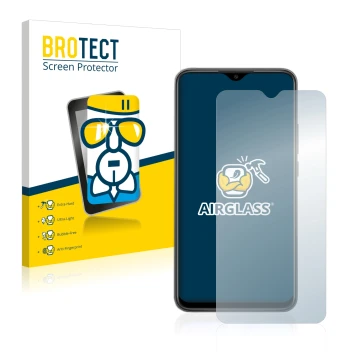 Parte frontale di una confezione del prodotto con il logo del marchio BROTECT. Accanto è raffigurato il dispositivo Xiaomi Red