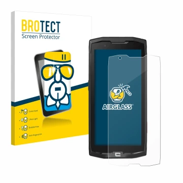 Parte frontale di una confezione del prodotto con il logo del marchio BROTECT. Accanto è raffigurato il dispositivo Crosscall 