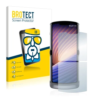 Parte frontale di una confezione del prodotto con il logo del marchio BROTECT. Accanto è raffigurato il dispositivo Motorola R
