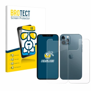 Parte frontale di una confezione del prodotto con il logo del marchio BROTECT. Accanto è raffigurato il dispositivo Apple iPho