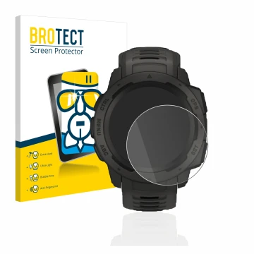 Parte frontale di una confezione del prodotto con il logo del marchio BROTECT. Accanto è raffigurato il dispositivo Garmin Ins