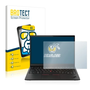 Parte frontale di una confezione del prodotto con il logo del marchio BROTECT. Accanto è raffigurato il dispositivo Lenovo Thi