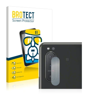 Parte frontale di una confezione del prodotto con il logo del marchio BROTECT. Accanto è raffigurato il dispositivo Sony Xperi