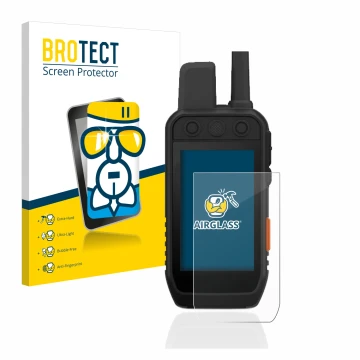 Parte frontale di una confezione del prodotto con il logo del marchio BROTECT. Accanto è raffigurato il dispositivo Garmin Alp